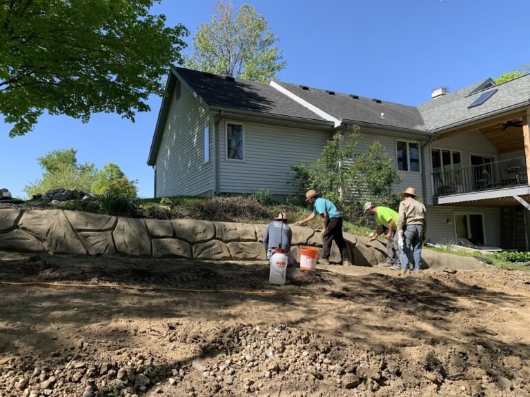 Crystal Creek Workers building a retaining wall