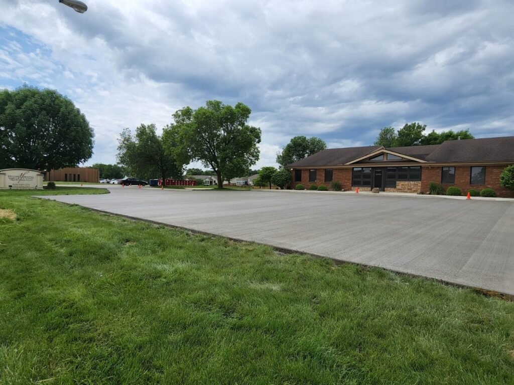 Commercial concrete contractor in Monroeville. Image of a church parking lot done by Crystal Creek. Commercial concrete contractor in Columbia City. commercial concrete contractor in Huntington. Commercial concrete contractor in Ligonier
