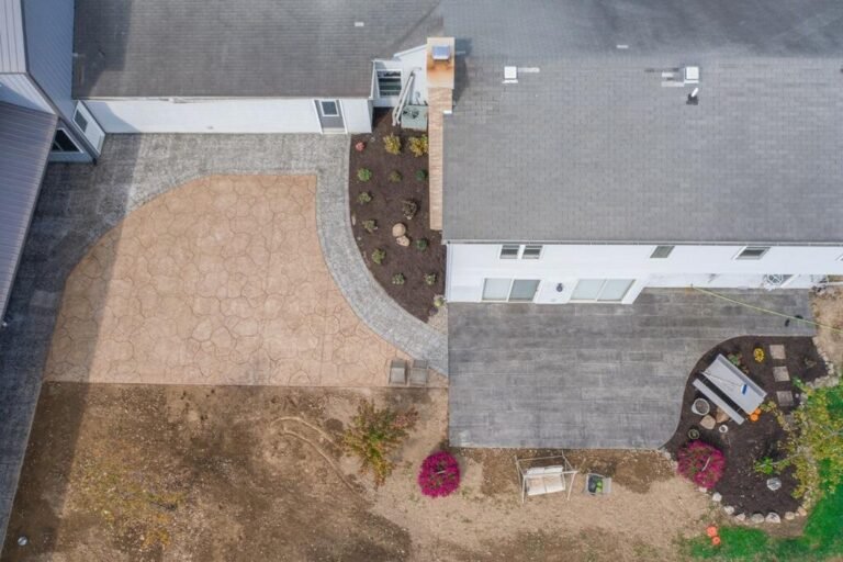 Drone shot of a large concrete patio done by Crystal Creek - The best concrete contractor in Grabill