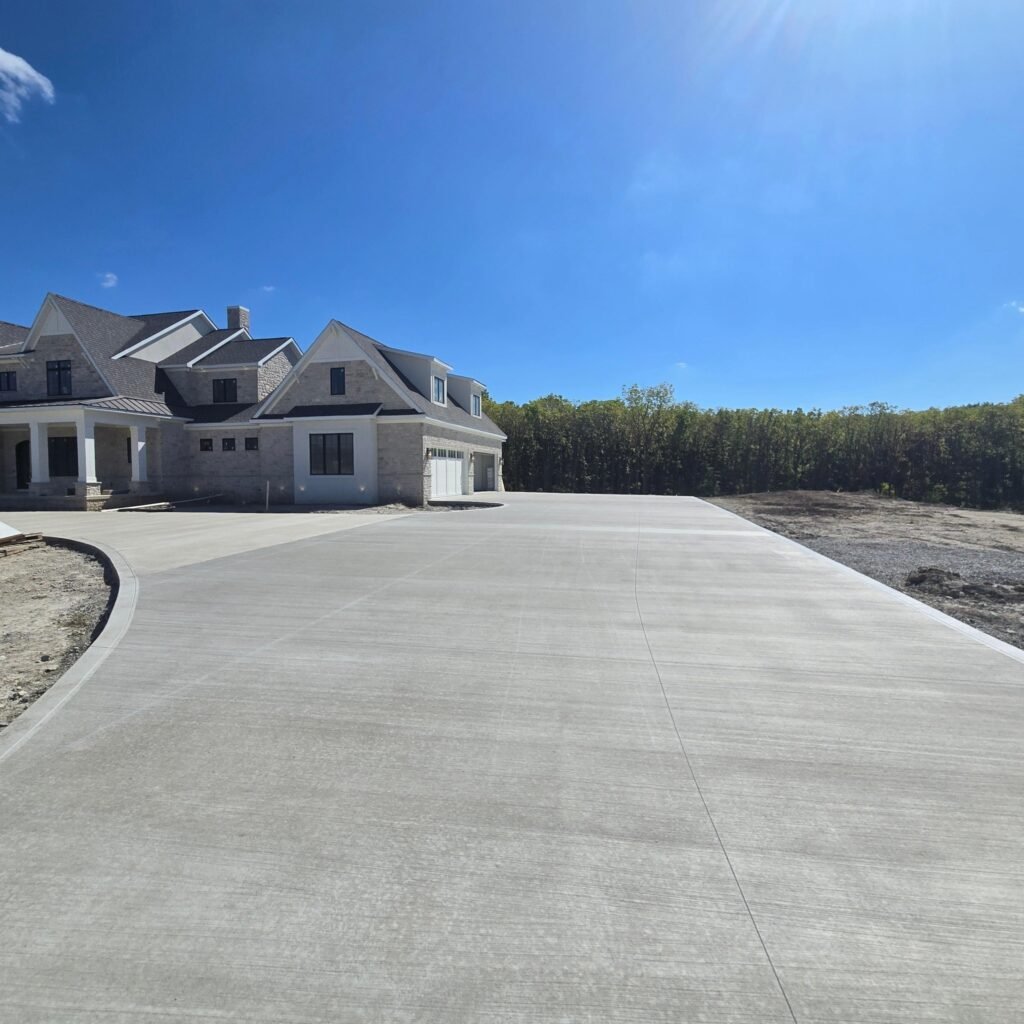 Concrete driveway installation in Fort Wayne Indiana at new residential home