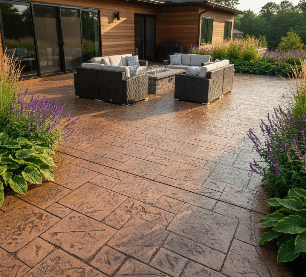 stamped concrete installed on a beautiful patio in Arcola, IN