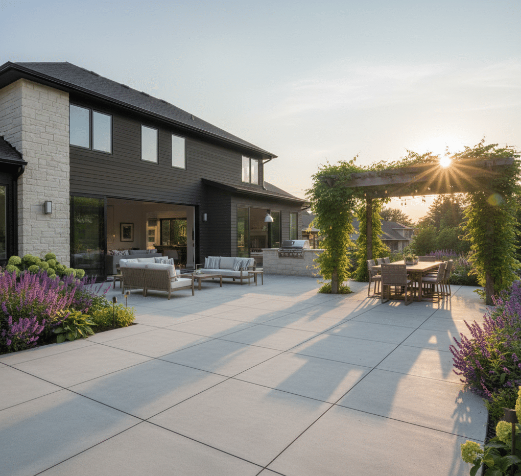 home with a beautiful concrete patio